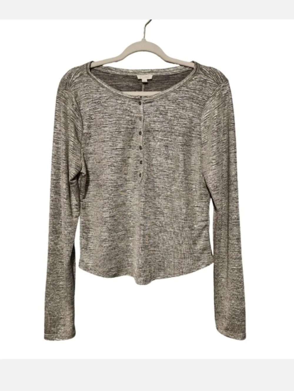 ANTHROPOLOGIE PILCRO Andie Shine Henley Top Womens Large Metallic Y2K